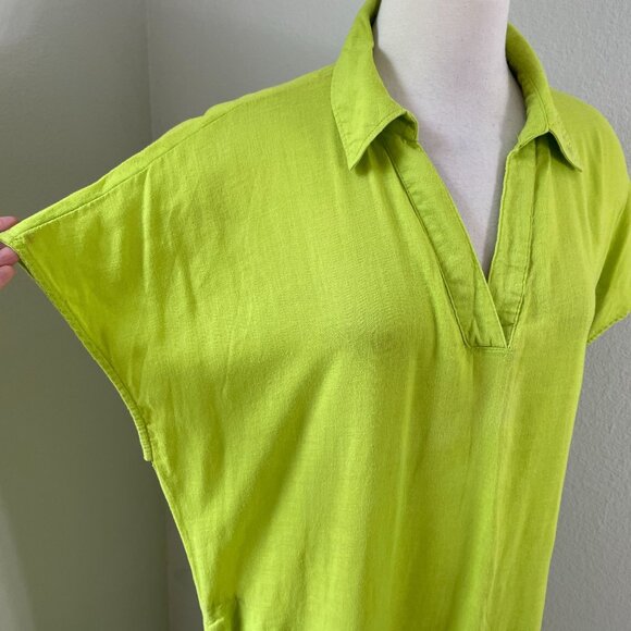 Tahari Womens XL Lime Green Linen Rayon Midi Dress Short Sleeve Pockets Casual - Picture 3 of 10